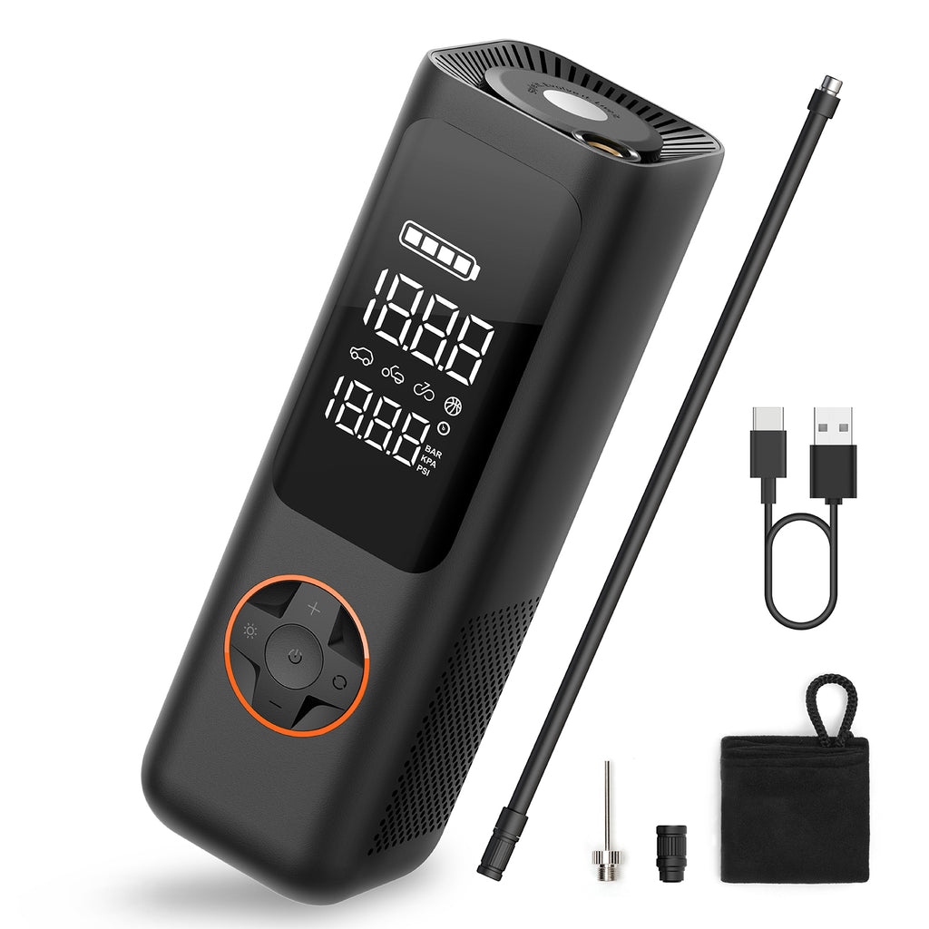 QiCYCLE P1, Luftpumpe, elektrisch und tragbar, max 10,3bar für Autos, Motorräder, Fahrräder, Bälle; Luftdruckanzeige, 7800mAh Akku, als Powerbank