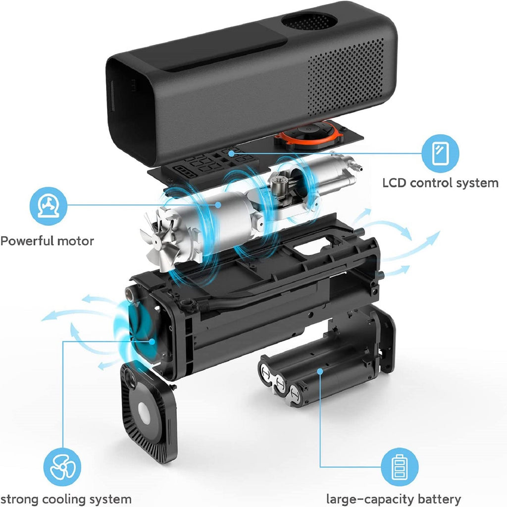 QiCYCLE P1, Luftpumpe, elektrisch und tragbar, max 10,3bar für Autos, Motorräder, Fahrräder, Bälle; Luftdruckanzeige, 7800mAh Akku, als Powerbank