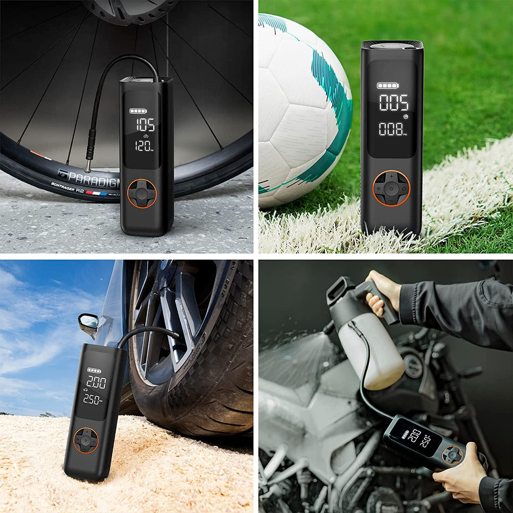 QiCYCLE P1, Luftpumpe, elektrisch und tragbar, max 10,3bar für Autos, Motorräder, Fahrräder, Bälle; Luftdruckanzeige, 7800mAh Akku, als Powerbank