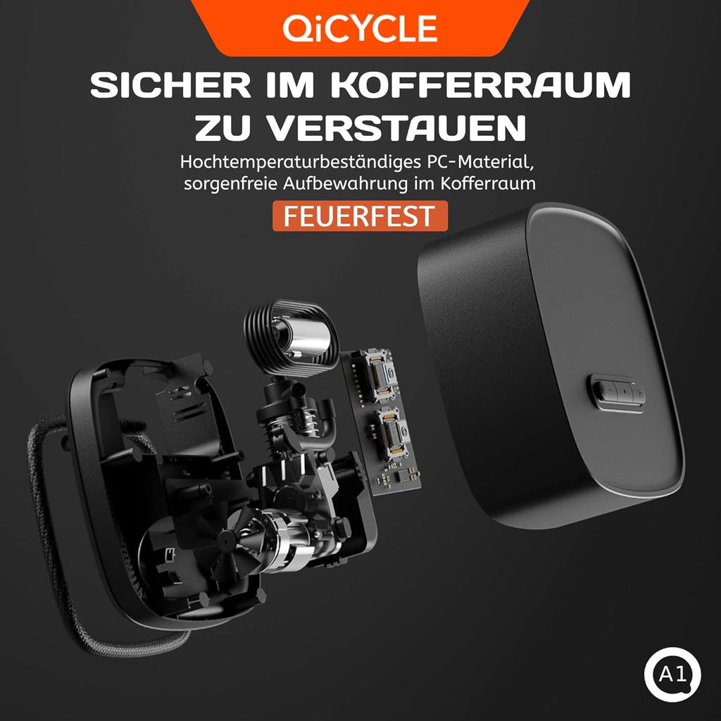 QiCYCLE A1, 12V Elektrische Luftpumpe, Tragbare Autopumpe aus der Xiaomi Eco-Chain, Reifenfüllkompressor,  mit ein Schrader-/Presta-Anschluss